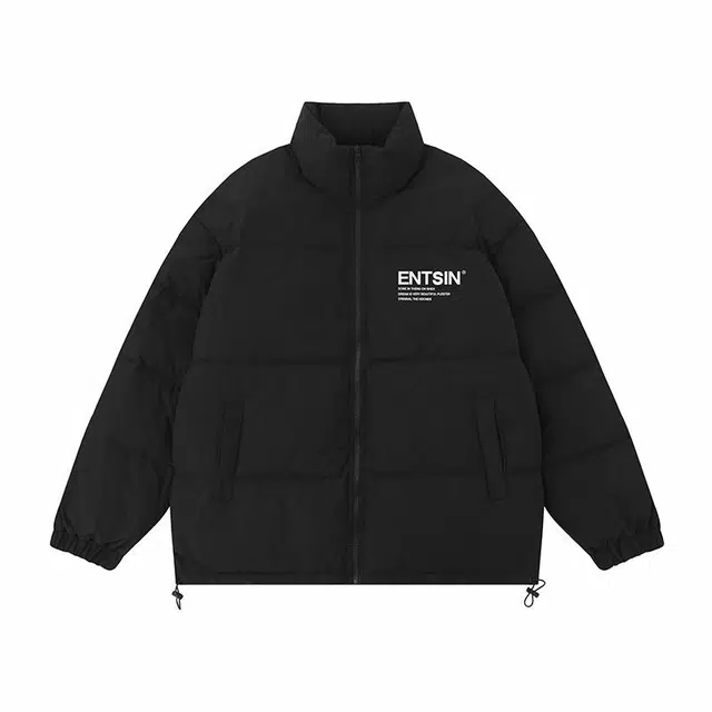 极限涡轮 美式复古字母图案个性印花纯色简约厚款宽松保暖时尚休闲百搭棉服 男女同款