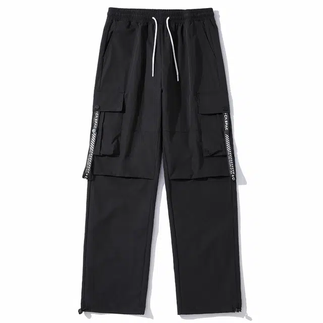 中国航天 美式街头复古褶皱飘带机能风伞兵裤脚口抽绳宽松直筒工装裤休闲裤 男女同款