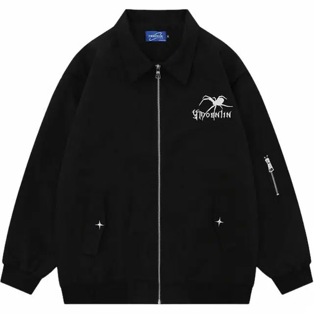 费尔岛上的猫  潮牌高街蜘蛛刺绣痞帅棒球服 男女同款