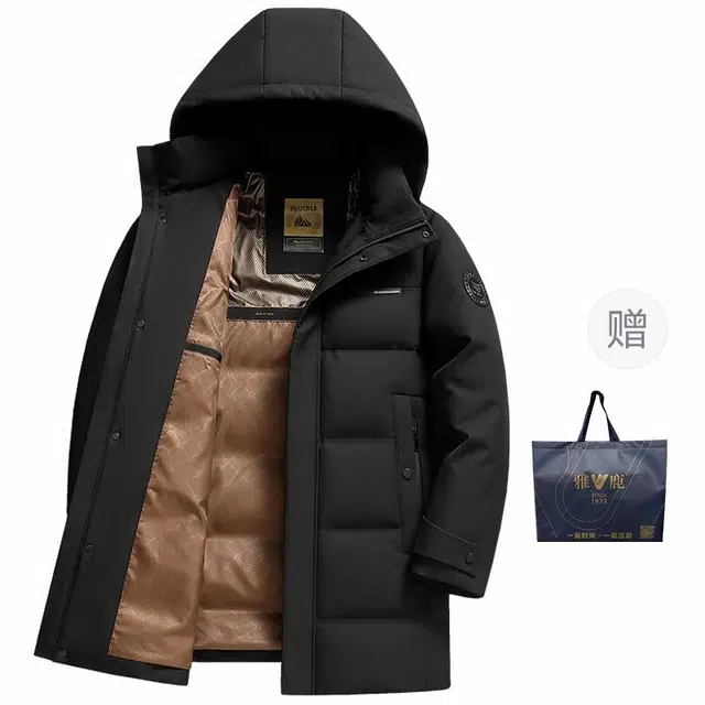 雅鹿 高充绒极寒系列 纯色防风防泼水加厚可拆卸帽中长款休闲羽绒服 男