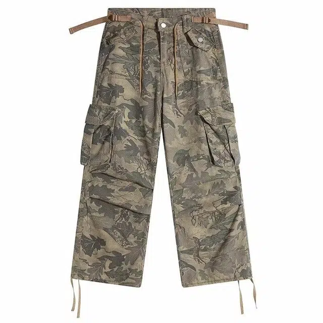 玉儿恋 宽松拉链休闲高腰工装裤 男款 迷彩色