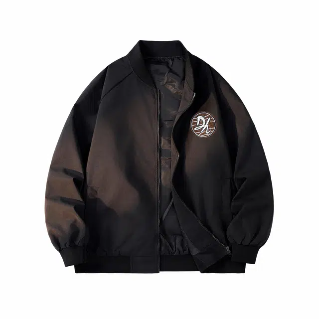 敦煌博物馆 美式复古毛巾绣宽松纯色简约棒球领飞行员夹克外套 男女同款