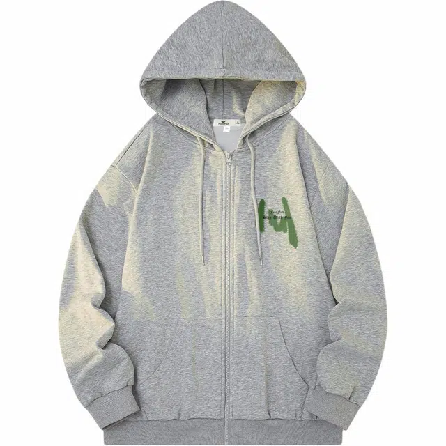 快鱼 美式嘻哈街头户外休闲创意字母印花开衫连帽夹克外套 男女同款