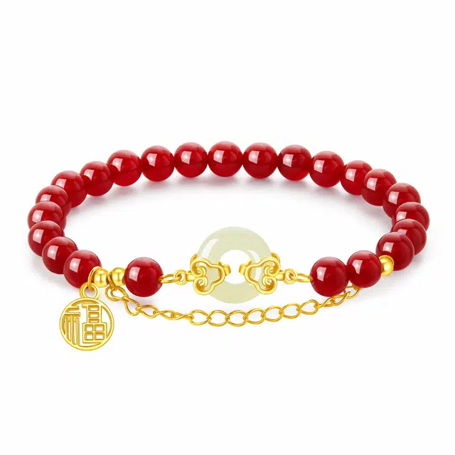 老凤祥 鸿韵平安 福牌如意祥云平安扣 国潮新中式轻奢小众简约百搭 精美礼盒#好运 玛瑙 手串 女款