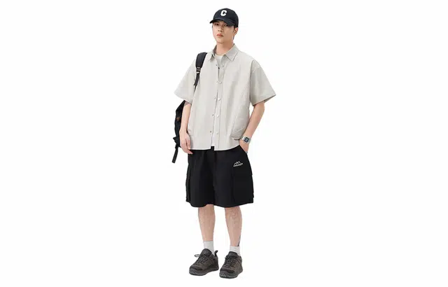 木林森 美式高街简约短袖衬衫 男女同款