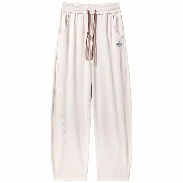 帕丁顿熊 纯色图案刺绣系带阔腿针织休闲裤 男女同款