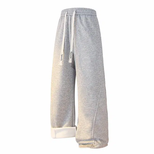 吾皇猫 加绒加厚弯刀裤基础款系带刺绣直筒宽松阔腿纯色简约运动休闲裤 男女同款