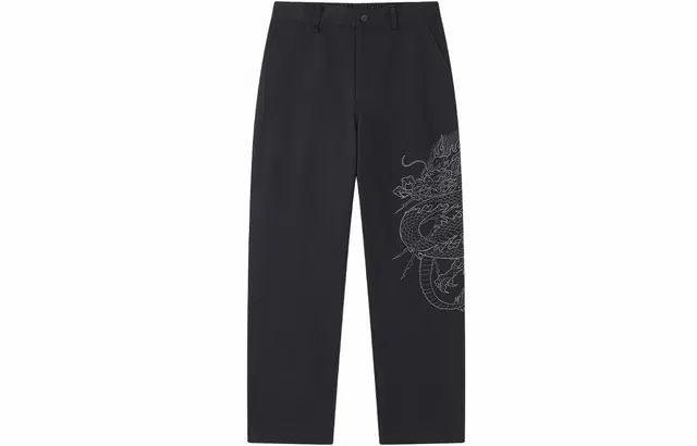 华人青年 惊蛰龙纹印花直筒休闲裤 男女同款 黑色
