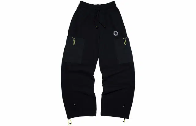 中国李宁 纯色侧袋松紧带直筒休闲裤 男款 黑色