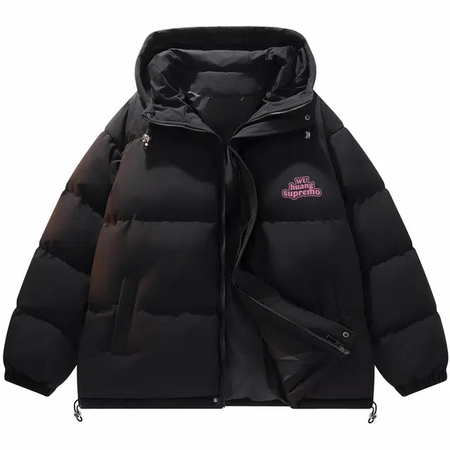 吾皇猫 美式复古学院风简约百搭英文字母印花基础款连帽保暖加厚休闲棉衣外套多巴胺宽松棉服 男女同款