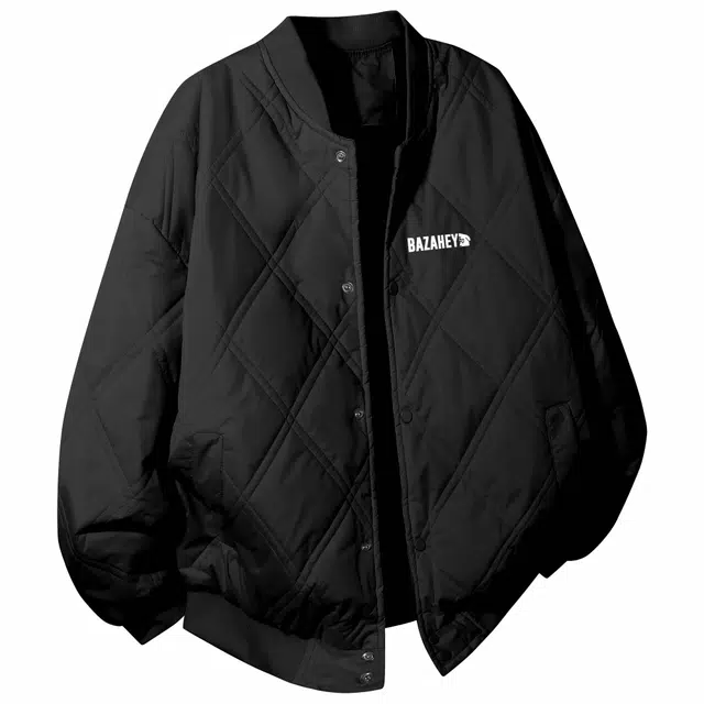 吾皇猫 美式嘻哈菱形格子设计字母卡通印花简约纯色宽松休闲飞行员舒适棒球领单排扣百搭保暖棉服 男女同款