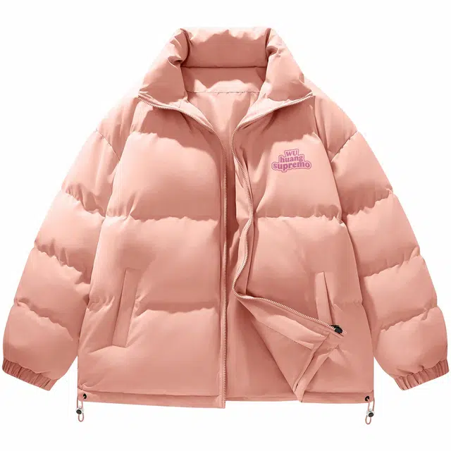 吾皇猫 美式复古学院风简约百搭棉衣外套英文字母印花基础款立领保暖加厚休闲多巴胺宽松无性别穿搭棉服 男女同款