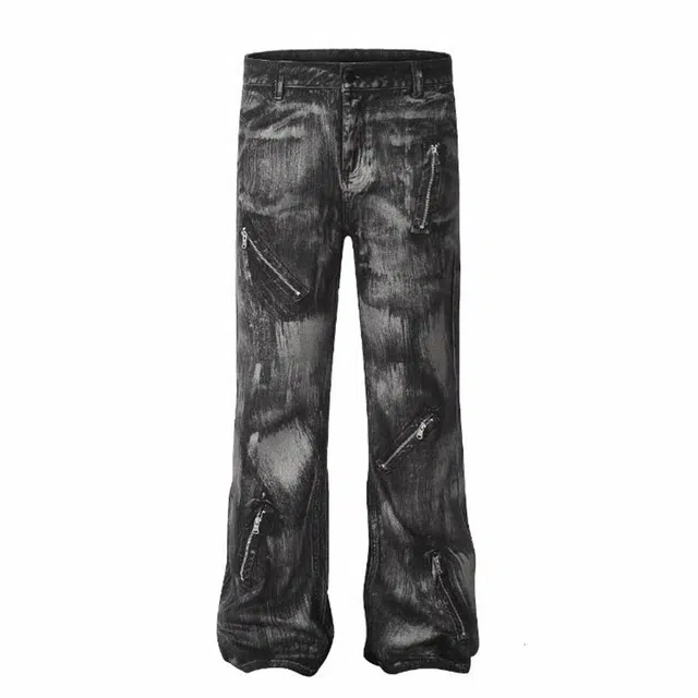 大白鲨 美式复古潮流时尚宽松舒适牛仔裤 男女同款 黑色