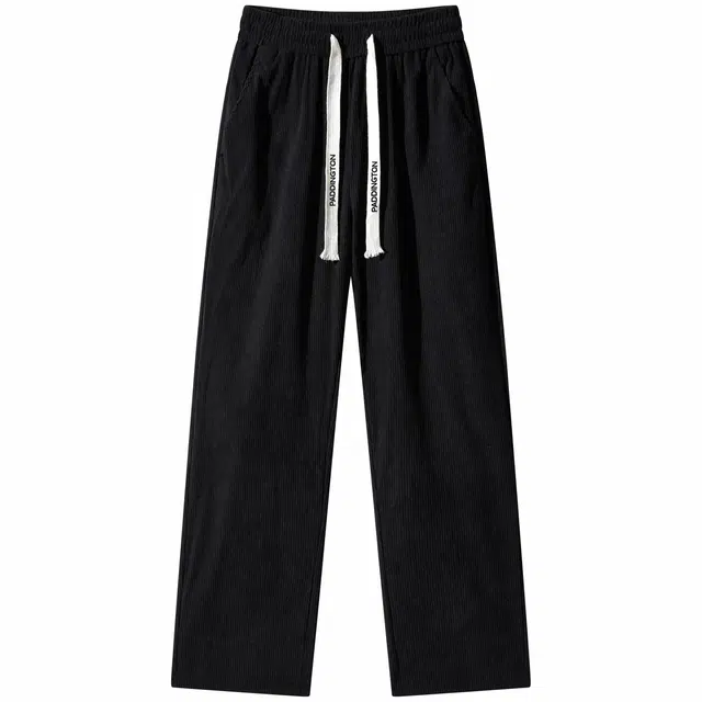 帕丁顿熊 基础款字母刺绣抽绳纯色宽松直筒休闲裤 男女同款