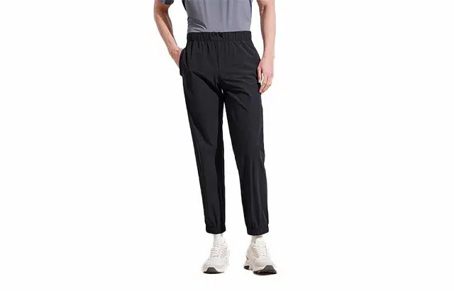 探路者 纯色中腰系带速干休闲裤 男款 黑色