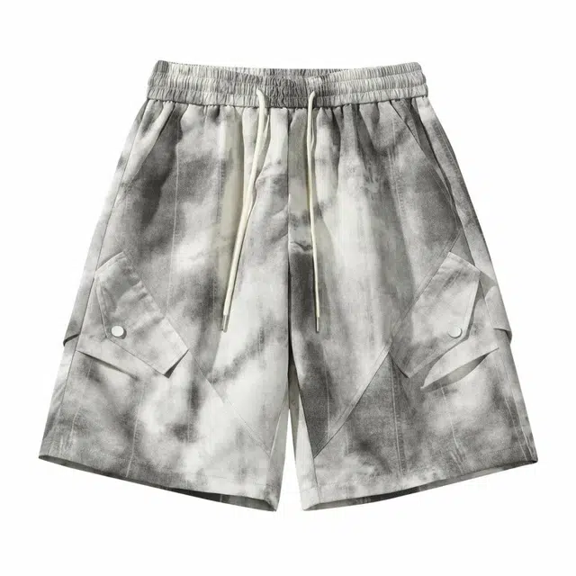 依文 水墨扎染翻领衬衫夏季短袖休闲运动套装 男款