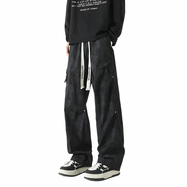 敦煌博物馆 美式扎染脏脏机能风防水户外登山运动宽松百搭拉链口袋直筒工装可束脚休闲裤 男女同款