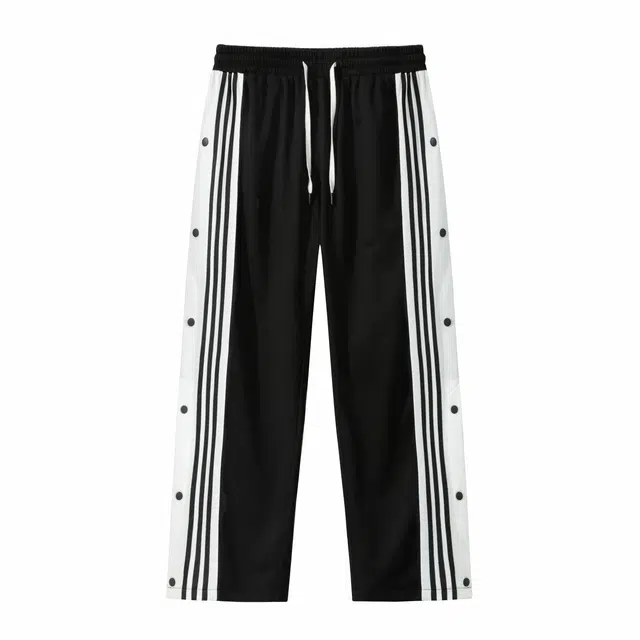 物质公式 美式潮牌基础款侧边条纹排扣半开口宽松百搭长裤简约痞帅舒适直筒通勤垂感休闲裤 男女同款 黑色