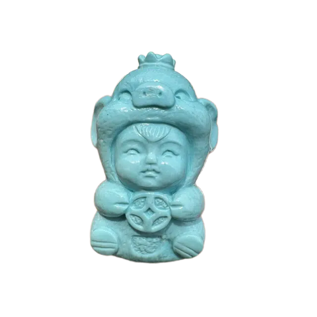 灵运宝 【师傅已加能量】#转运招财原矿高瓷湖北精工雕刻福猪宝宝瓷度玻璃瓷天空蓝一物一图无油无水 绿松石 吊坠 男女同款情侣款