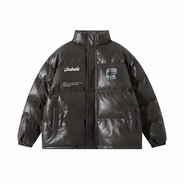 金贝勒 立领防风加厚字母印花宽松保暖百搭棉服 男女同款 咖色