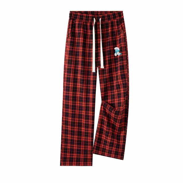 蓝精灵 美式基础裤慵懒风直筒抽绳设计宽松休闲裤 男女同款