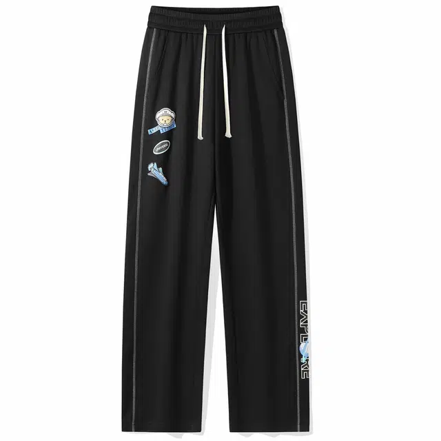 泰迪珍藏 宇宙泰迪熊发泡字母印花宽松直筒拖地休闲裤 男女同款