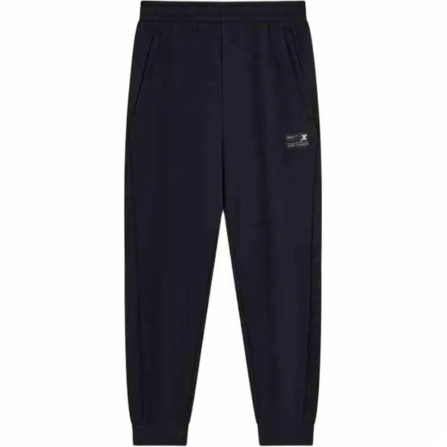 特步 综训系列 纯色舒适透气中腰百搭束脚针织运动裤 男款 正黑色