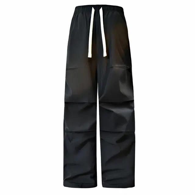物质公式 美式高街复古冰丝凉感膝盖褶皱拼接城市户外机能防水伞兵裤纯色黑色基础款百搭显瘦高街垂感宽松直筒微喇工装休闲裤 男女同款