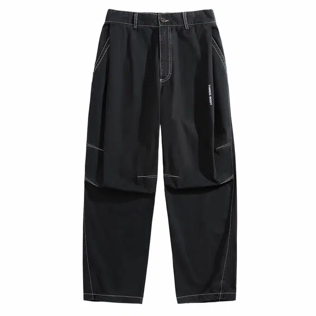 三体 纯色简约拉链美式复古高街潮牌时尚百搭舒适基础款日常学生多巴胺宽松直筒日系户外工装机能风户外防风速干休闲裤 男女同款