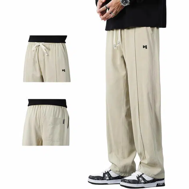 大白鲨 美式复古拼接设计长裤男春季百搭宽松直筒阔腿休闲裤 男款