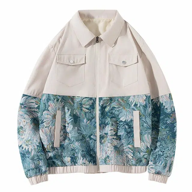 纳趣 国潮花卉提花休闲工装时尚西装领夹克外套 男女同款 卡其色