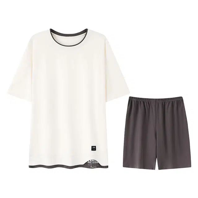 向薇 圆领大码短袖上衣可外穿家居服五分裤睡衣套装 男款 图片色