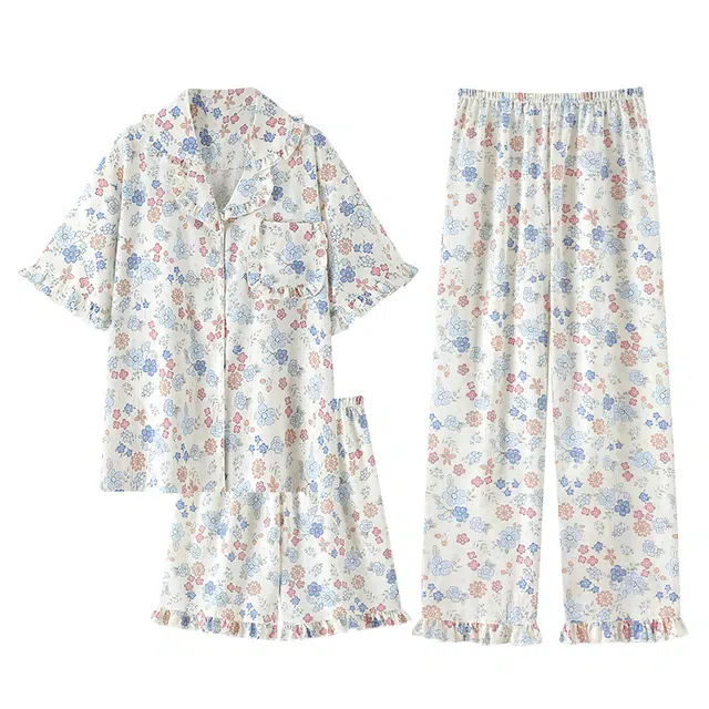 顶瓜瓜 带胸垫短袖碎花简约舒适家居服睡衣套装 女款 图片色