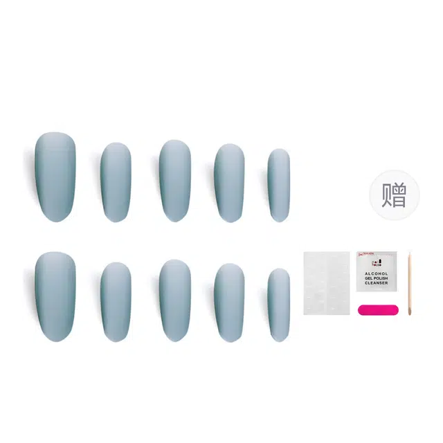 嘉比兔 磨砂冰晶蓝  穿戴甲 椭圆短款纯色裸色 国风