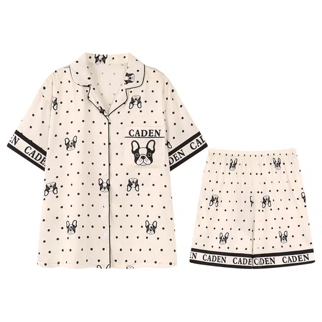 向薇 可爱甜美短袖高级感翻领开衫可外穿家居服睡衣套装 女款 图片色