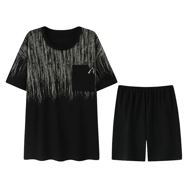 向薇 休闲短袖圆领套头家居服睡衣套装 男款 图片色