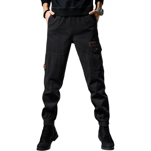 贵色 宽松大码束脚美式复古拼接设计感户外撞色口袋休闲裤 男女同款