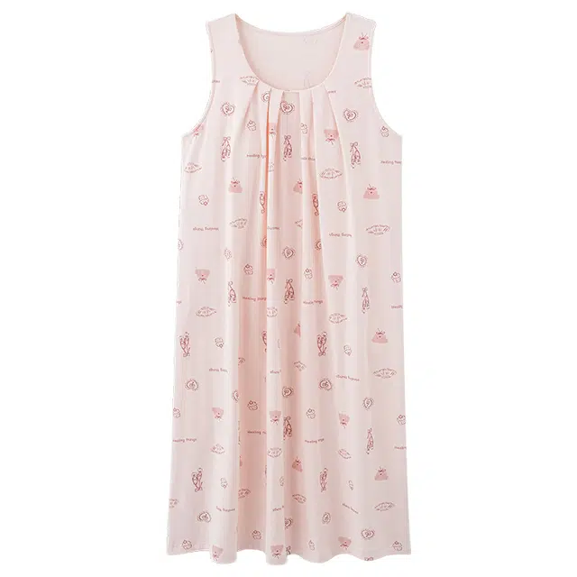 莫代尔 百搭圆领休闲简约舒适柔软亲肤甜美带胸垫防凸点无袖睡裙 女款 粉色