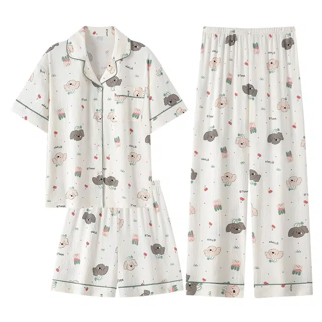 顶瓜瓜 短袖卡通可爱小狗家居服睡衣套装 女款 图片色