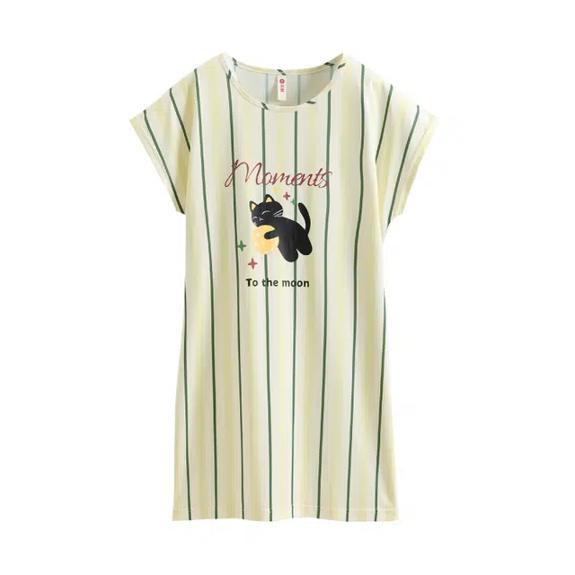 芬腾 中长裙舒适圆领套头凉感可爱短袖可外穿家居服睡裙 女款