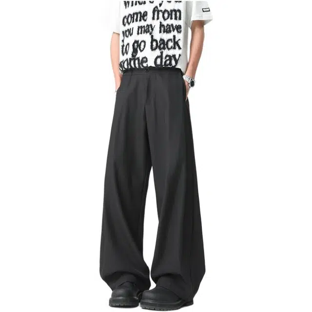 颂希尔 美式纯色宽松垂感直筒高级感西装裤 男女同款