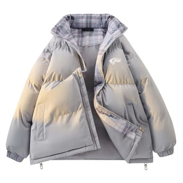 依文 简约高级感休闲百搭立领宽松面包服领口格纹中性风设计感无性别穿搭潮牌保暖廓形小众慵懒风棉服 男女同款