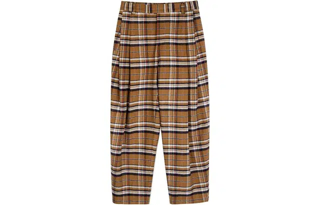 速写 格纹宽松阔腿休闲裤 男款 黄黑色