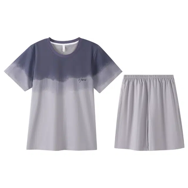 向薇 舒适薄款短袖高级感可外穿家居服睡衣套装 男款 图片色