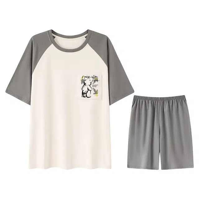 向薇 短袖薄款大码休闲家居服睡衣套装 男款 图片色