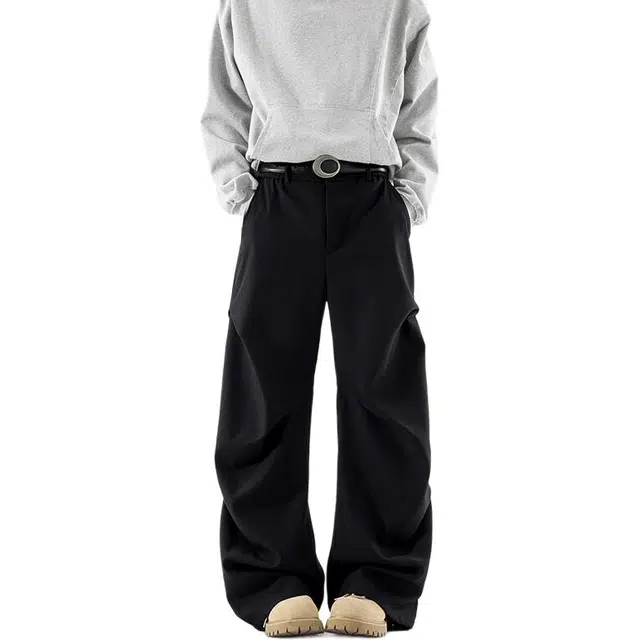 颂希尔 美式高街宽松褶皱垂感设计高级感西装休闲裤 男女同款