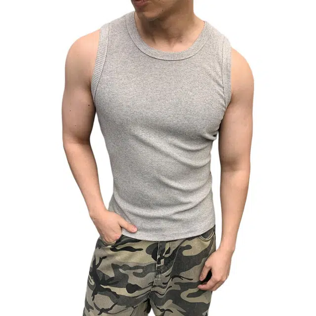 颂希尔 美式重磅竖条纹坎肩运动健身弹力修身无袖背心 男女同款
