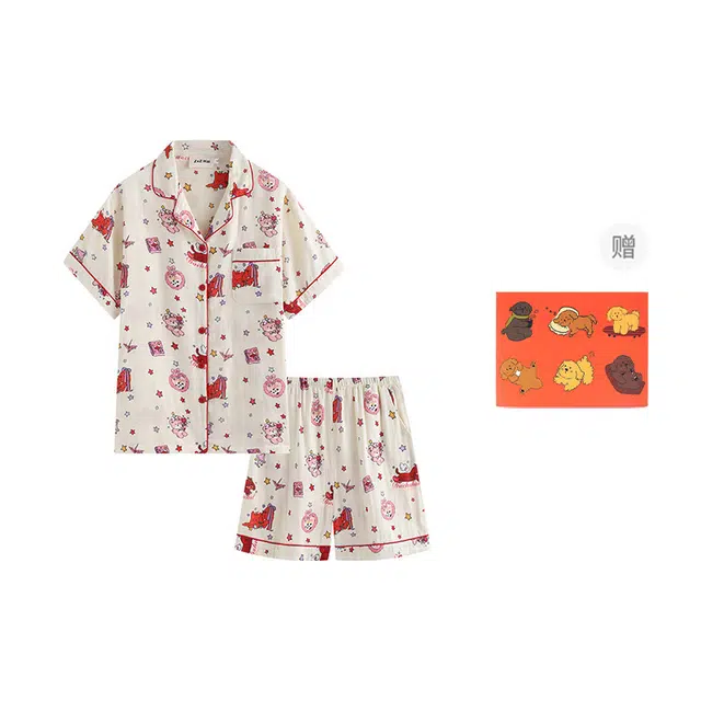 侘町 卡通时尚休闲柔软透气亲肤家居服睡衣礼盒 女款 图片色