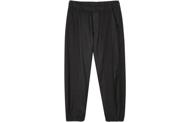 速写 纯色中腰束腿长裤松紧腰宽松日常通勤休闲裤 男款 黑色