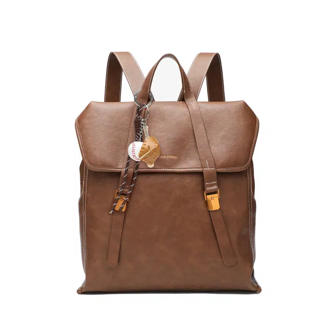 木林森 复古通勤植鞣大容量 聚氨酯拼牛皮 双肩包 大号 男女同款情侣款 浅咖色